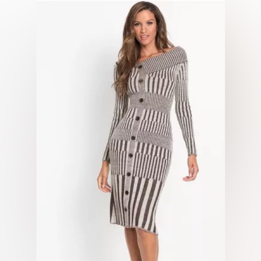 VENUS Long Sleeve Striped Knit Sweater Dress